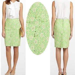 NWOT Lily Pulitzer Hyacinth Pencil Skirt - Green/Pink Pique Lace, Sz 10